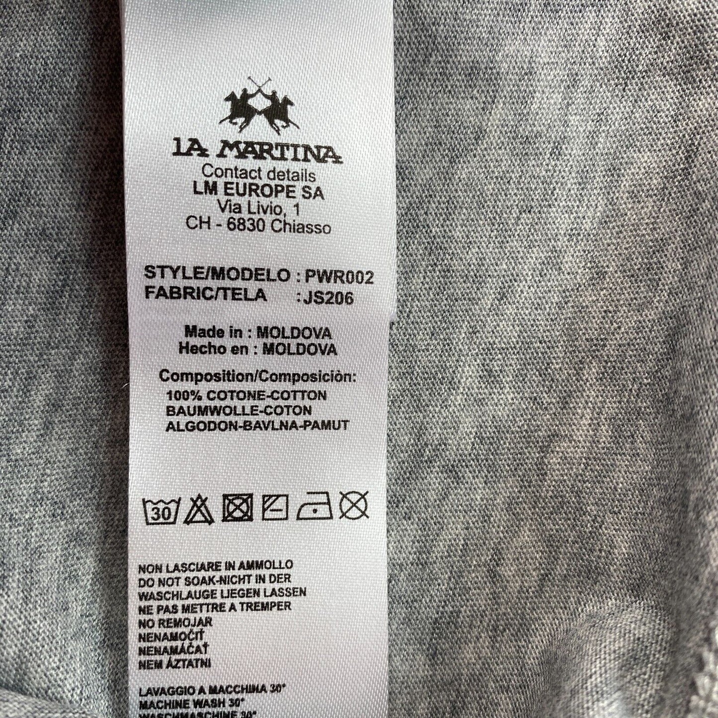 LA MARTINA Grey Cotton Jersey Crew Neck T Shirt Size 2 / S