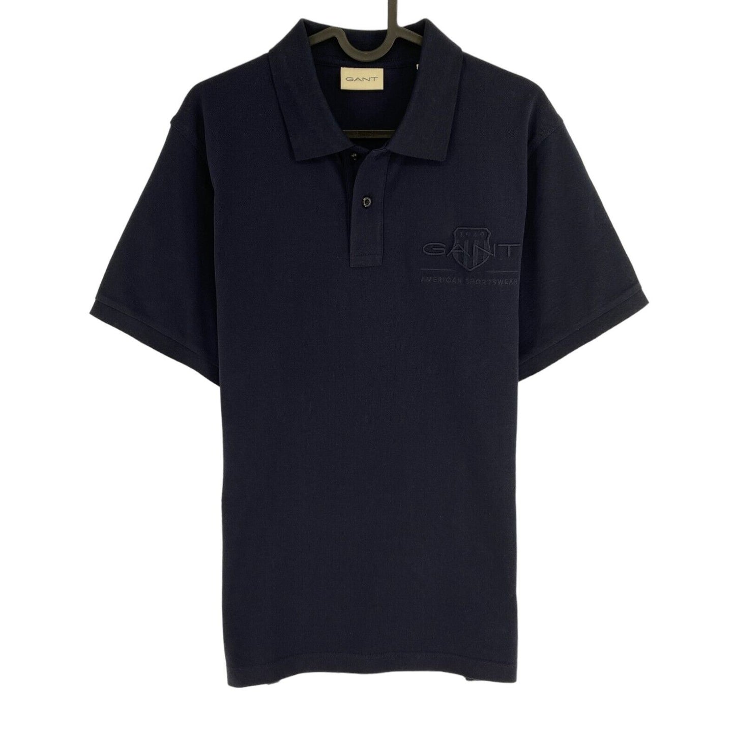 GANT Men Navy Blue Tonal Archive Shield Pique Short Sleeves Polo Shirt Size M