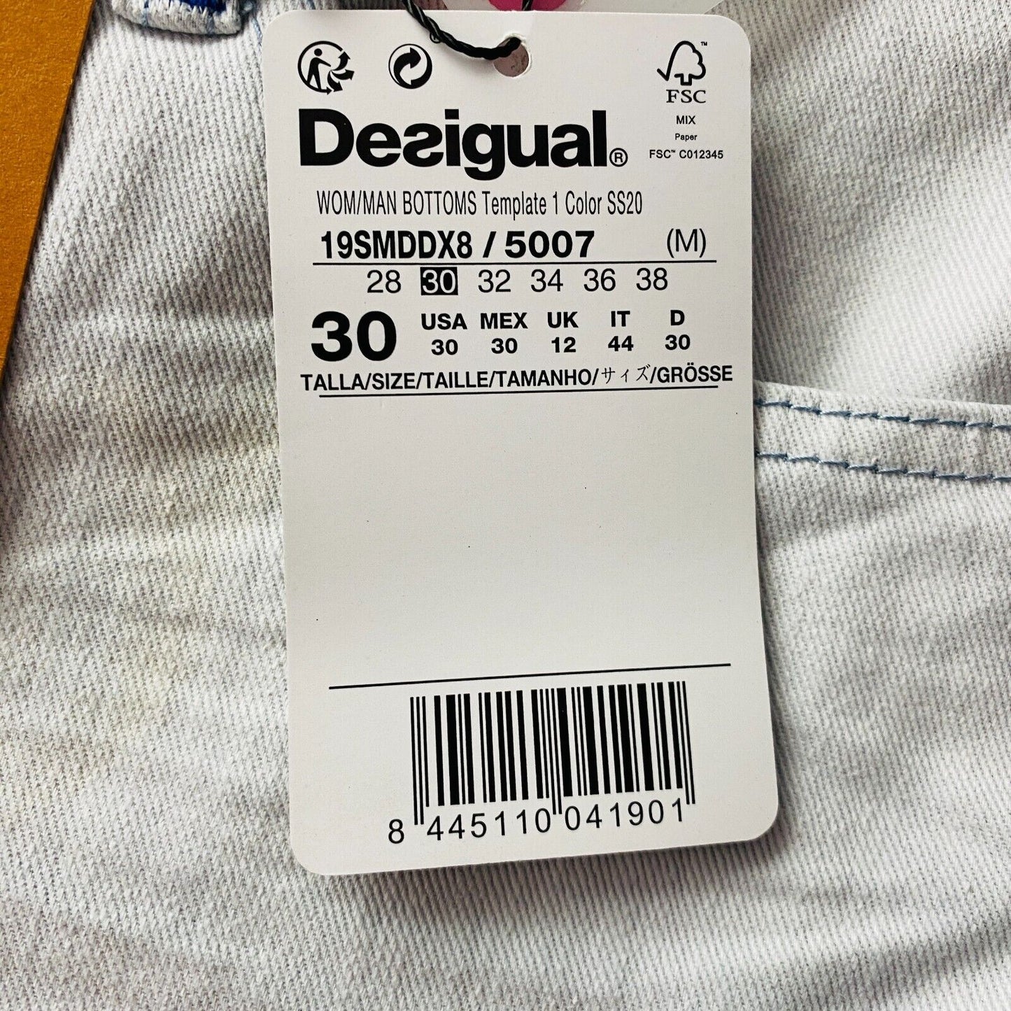 DESIGUAL Unisex Adult Light Blue Slim Fit Jeans Size W30 UK 12 IT 44