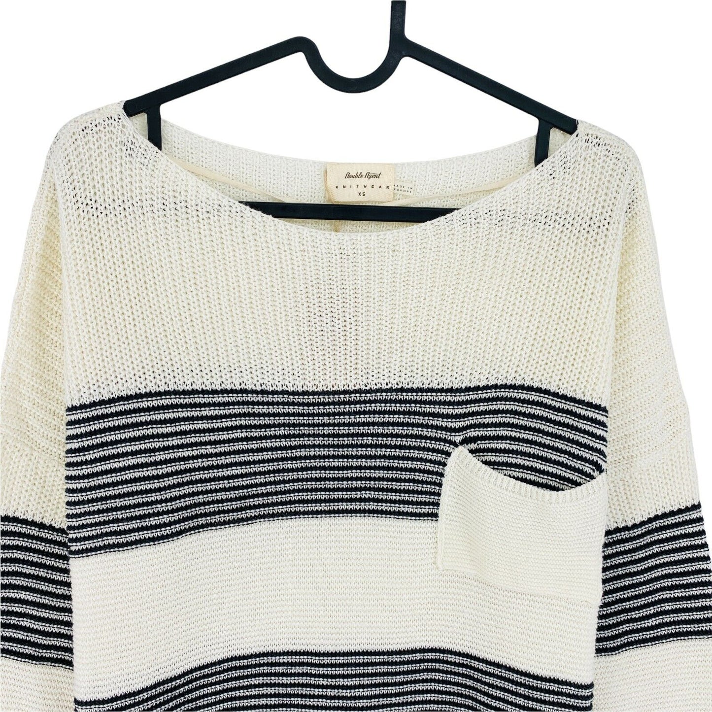 DOUBLE AGENT Beige Striped Knit With Pocket Details Sweater Jumper Size XS