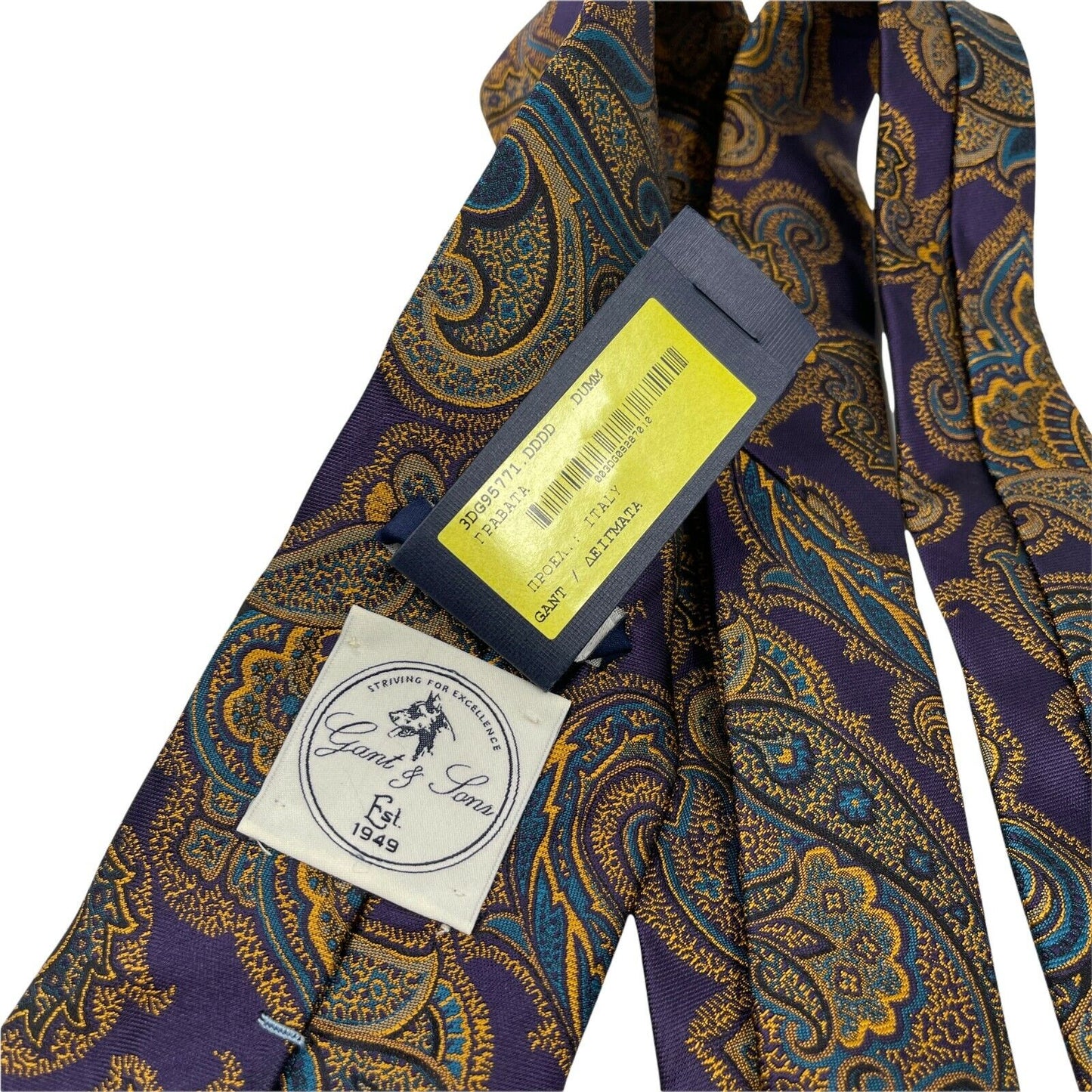 Vintage GANT Purple Yellow Ornament 100% Silk Hand Made Tie