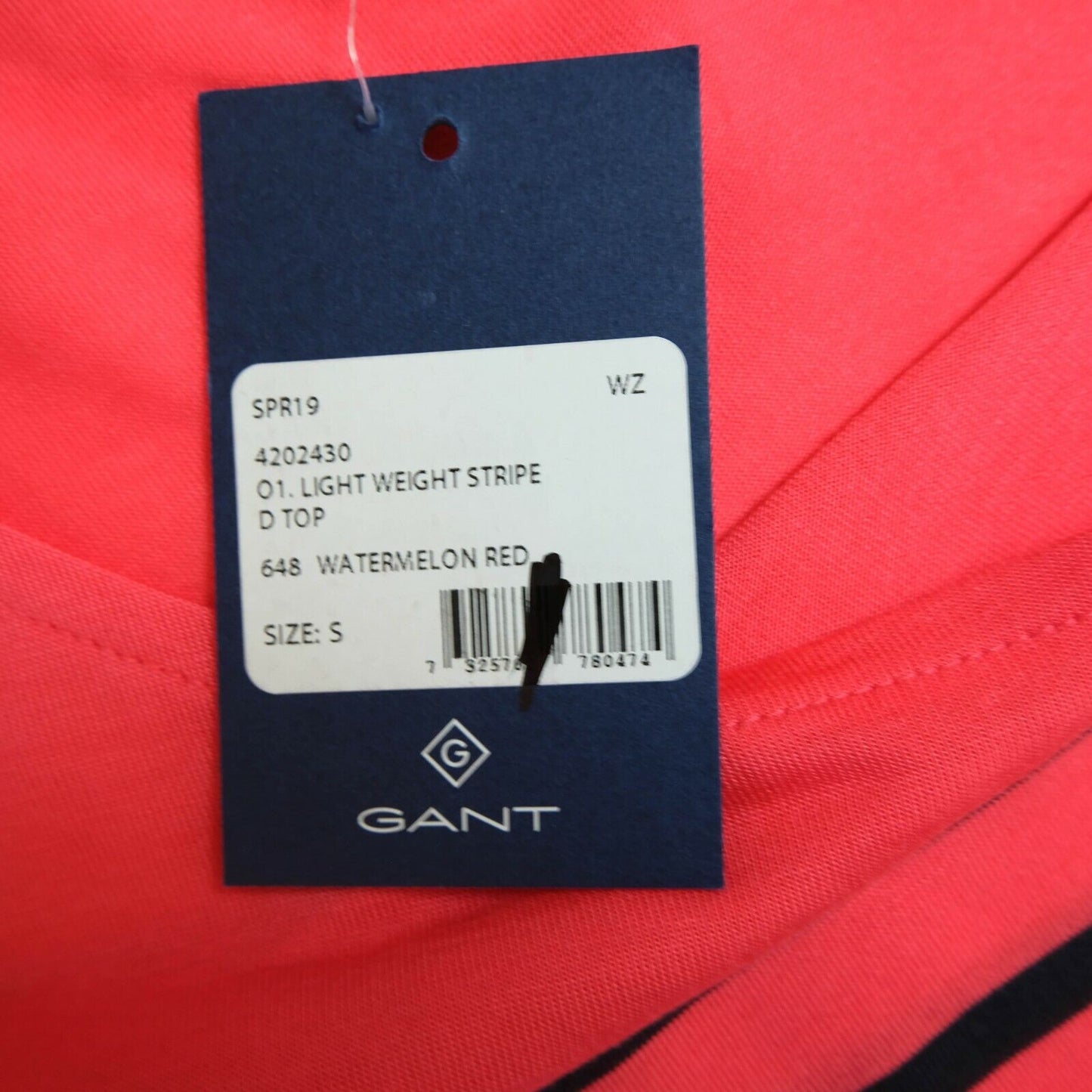 GANT Red Striped Crew Neck Light Weight Long Sleeve T Shirt Size S