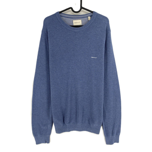 GANT Men Blue Cotton Pique Crew Neck Sweater Jumper Size M