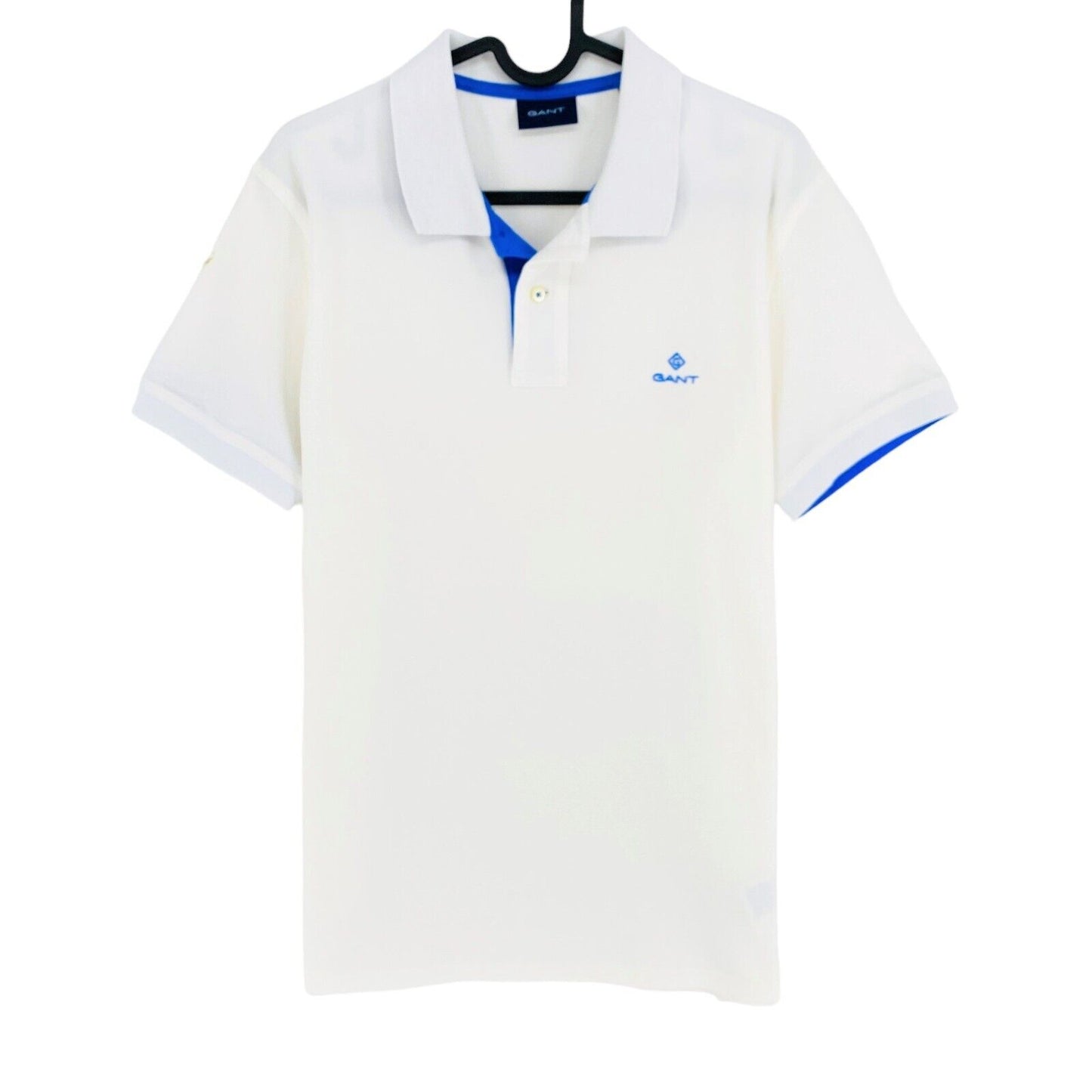 Gant White Contrast Collar Pique Rugger Polo Shirt Size M