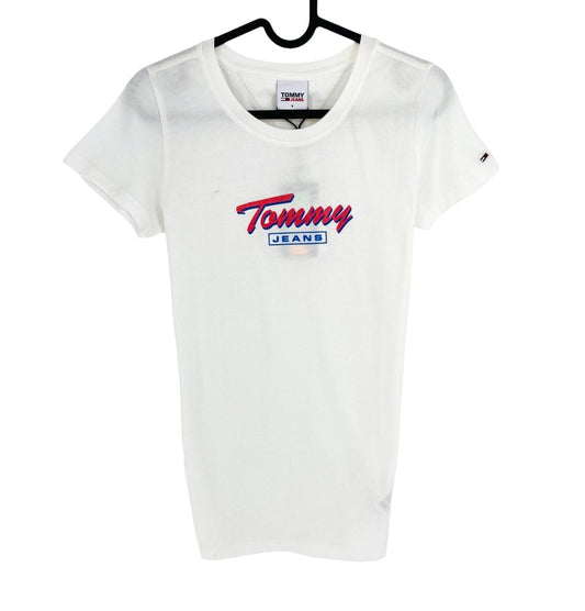 TOMMY HILFIGER JEANS Women White Slim Crew Neck Short Sleeve T Shirt Size S