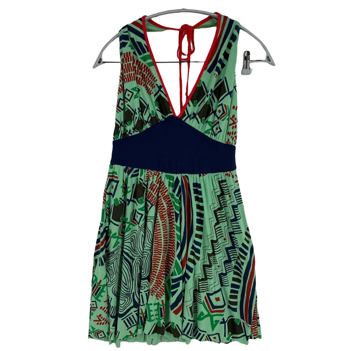 COLCCI Geometric Green Sleeveless Deep V-Neck Fit & Flare Halter Dress Size S