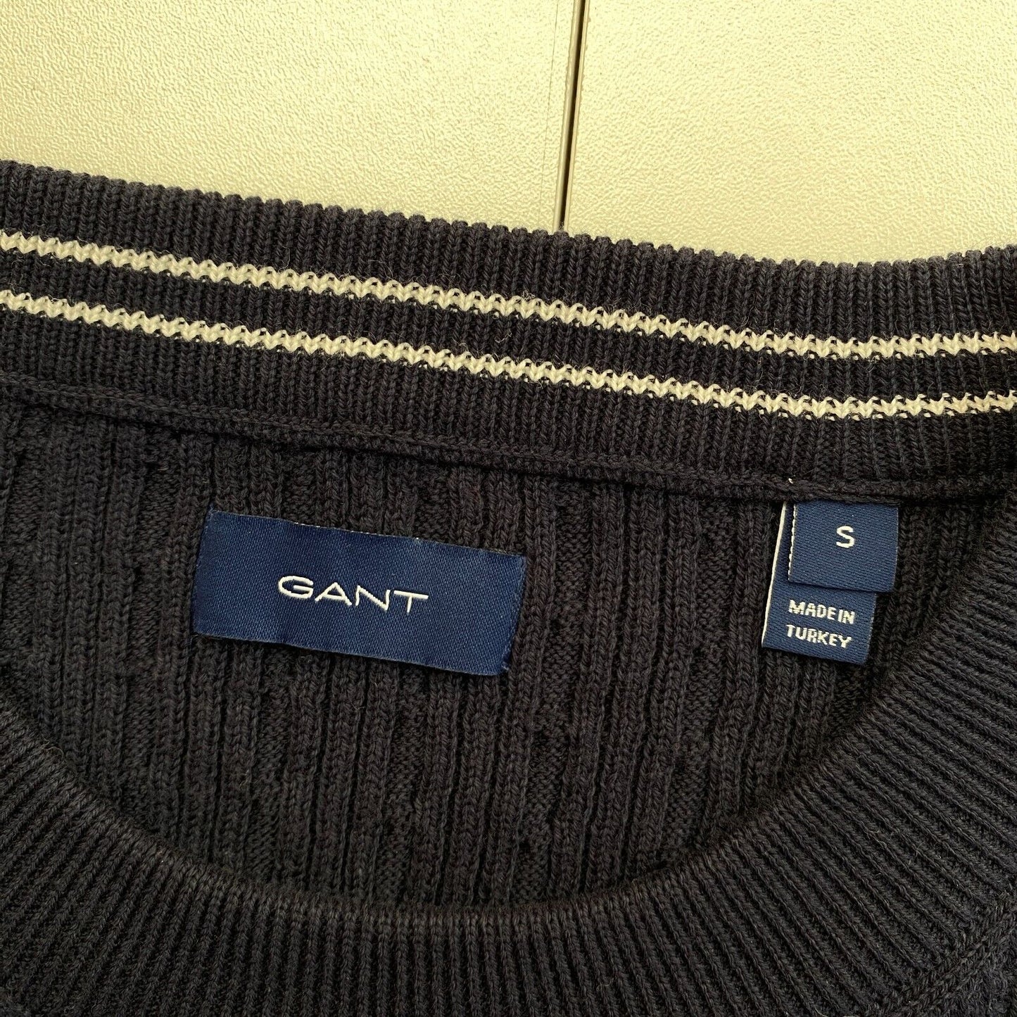 GANT Navy Blue Cotton Cable Knit Crew Neck Sweater Jumper Size S