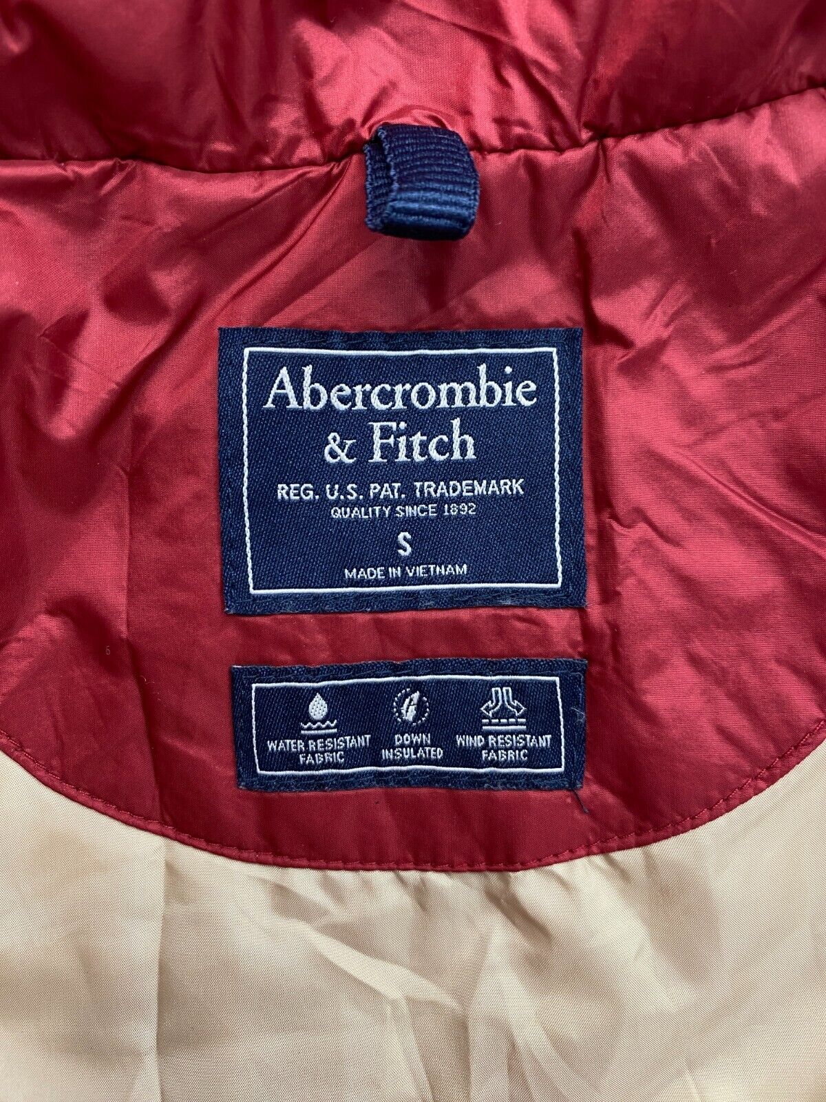 Abercrombie & Fitch Red Hooded Down Puffer Coat Jacket Size S