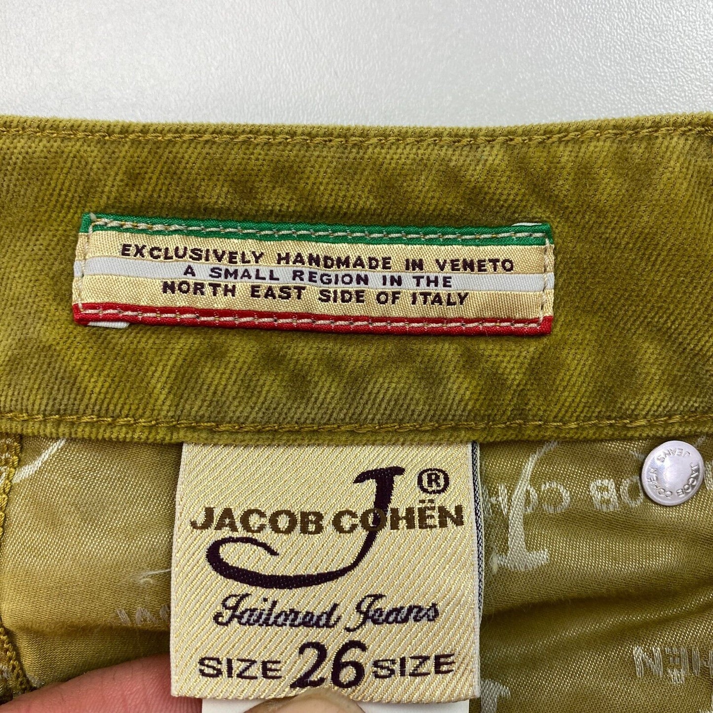 JACOB COHEN Women CARRIE Green Slim Cord Jeans Trousers W26 L32 Made In Italy