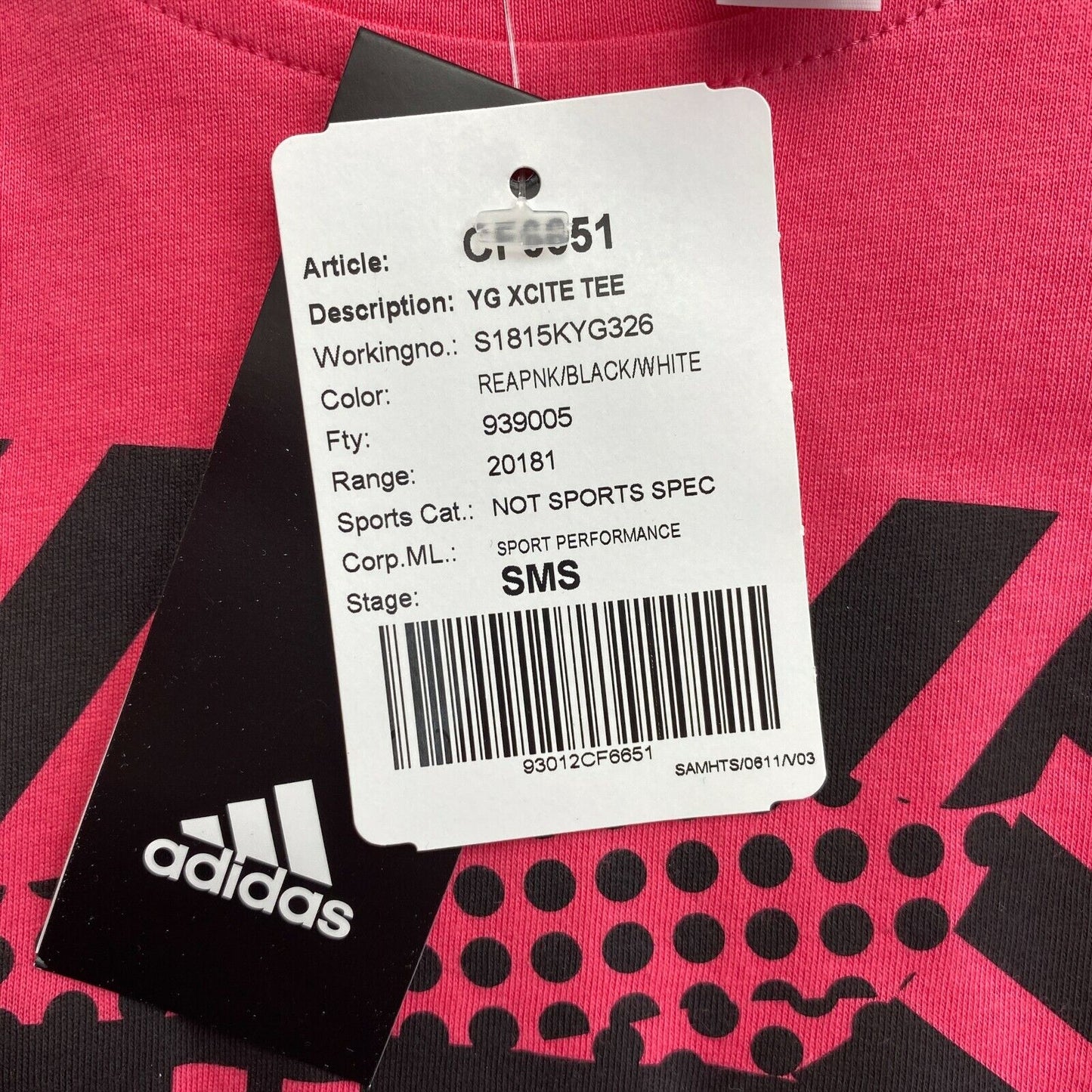 Adidas Pink Xcite Crew Neck T Shirt Size 11 - 12 Years