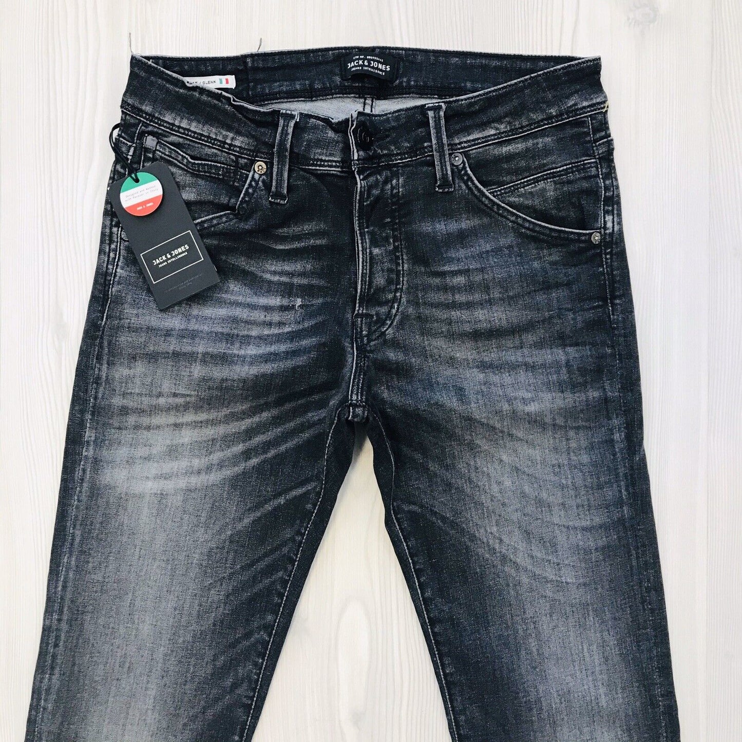 Jack &amp; Jones Herren Glenn Fox Slim Fit Low Rise Jeans Grau Größe W30 L32