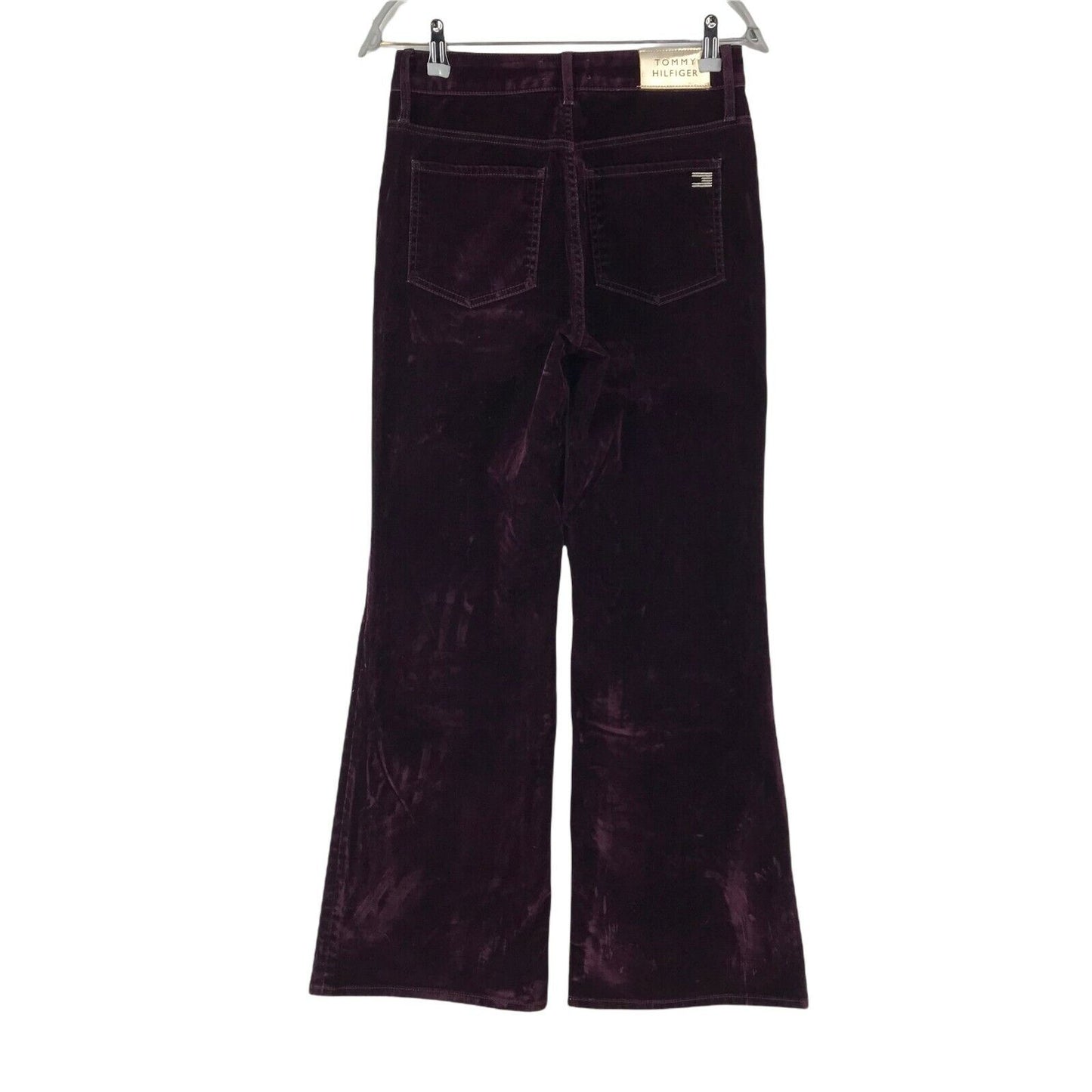 Tommy Hilfiger Women Dark Cherry Red Bootcut Fit Velvet Trousers Size W28 L32