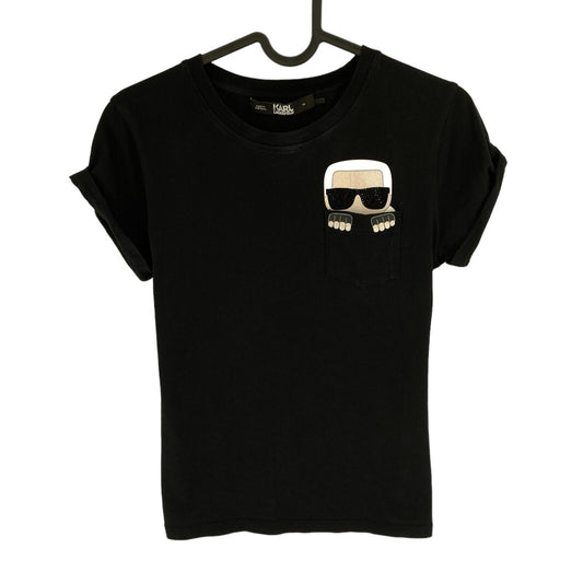 Karl Lagerfeld Women Black Pocket Karl Crew Neck T Shirt Size XS