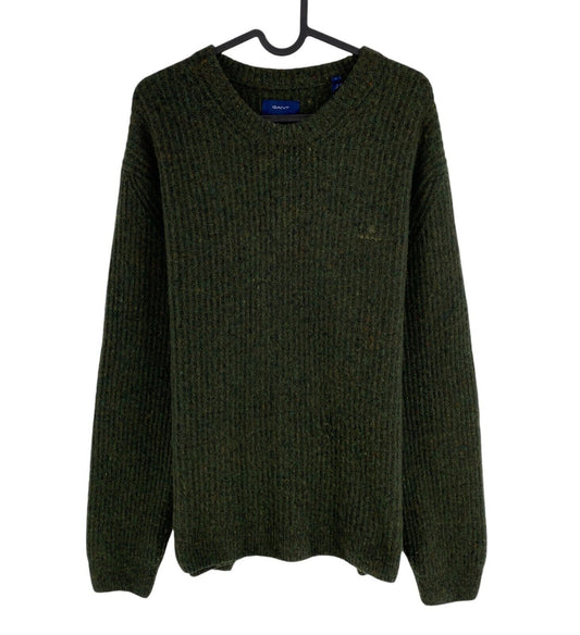 GANT Men Dark Green Wool Blend Crew Neck Sweater Jumper Size L