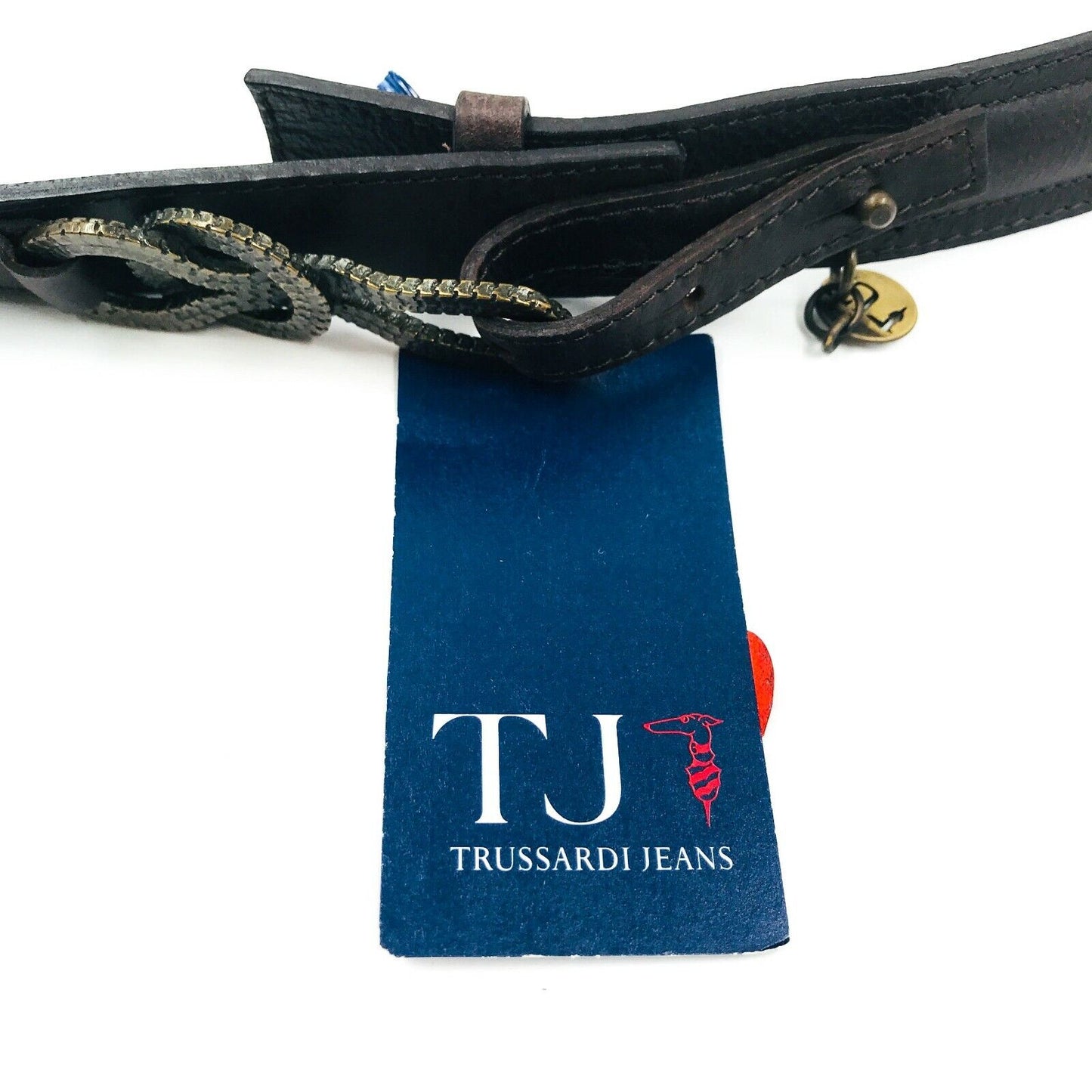 Trussardi Jeans Designer Ceinture en cuir marron Taille 85 cm XL Prix conseillé 133 €