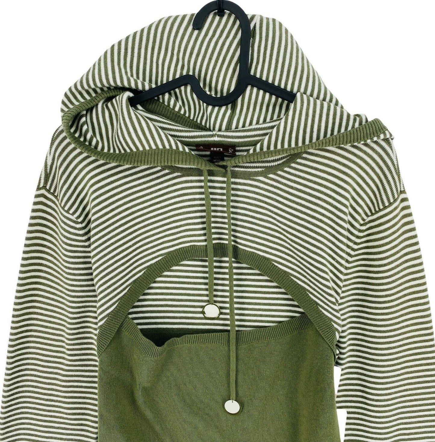 JLO By Jennifer Lopez Green Striped Hooded Sweater Jumper Size XL