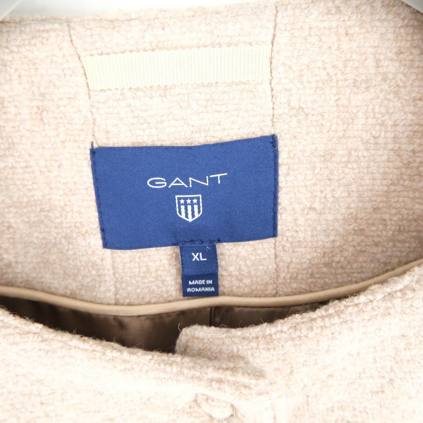 GANT Beige Crew Neck Wool Coat Size XL