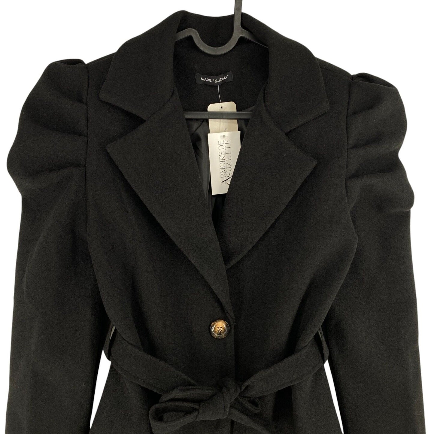 L` Armoire De Suzette Black Belted Overcoat Jacket Coat Size S