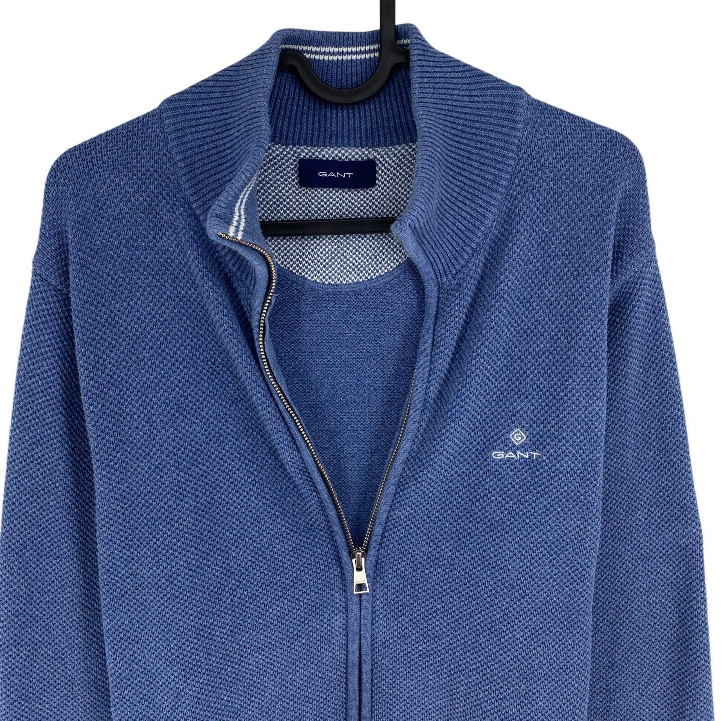 GANT Men Blue Cotton Pique Full Zip Sweater Jumper Size L