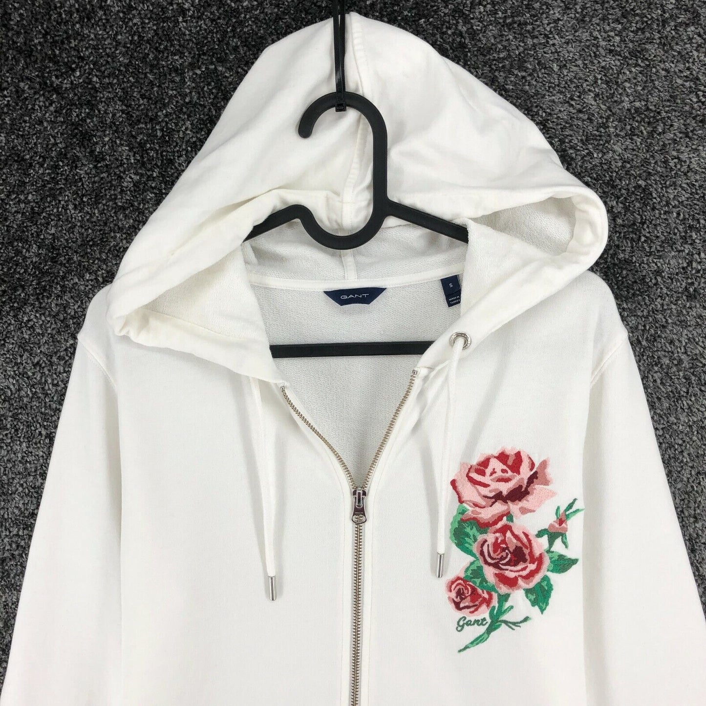 GANT Blanc Full Zip Fleur Brodée Sweat À Capuche Pull Taille SML