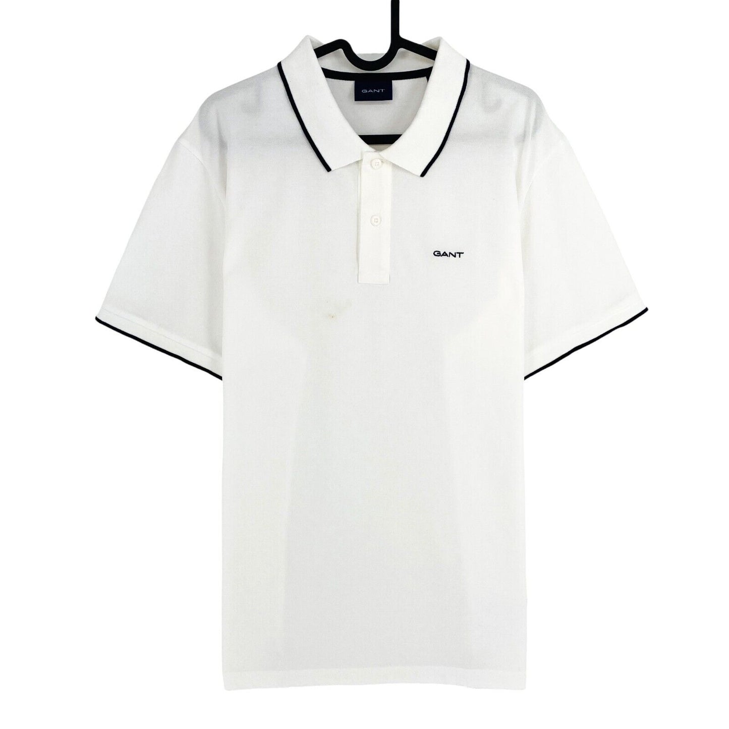 GANT Men White Contrast Tipping Pique Short Sleeves Polo Shirt Size XL