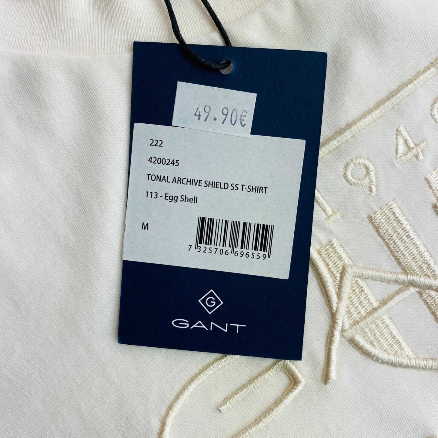 GANT White Tonal Archive Shield Crew Neck T Shirt Size M