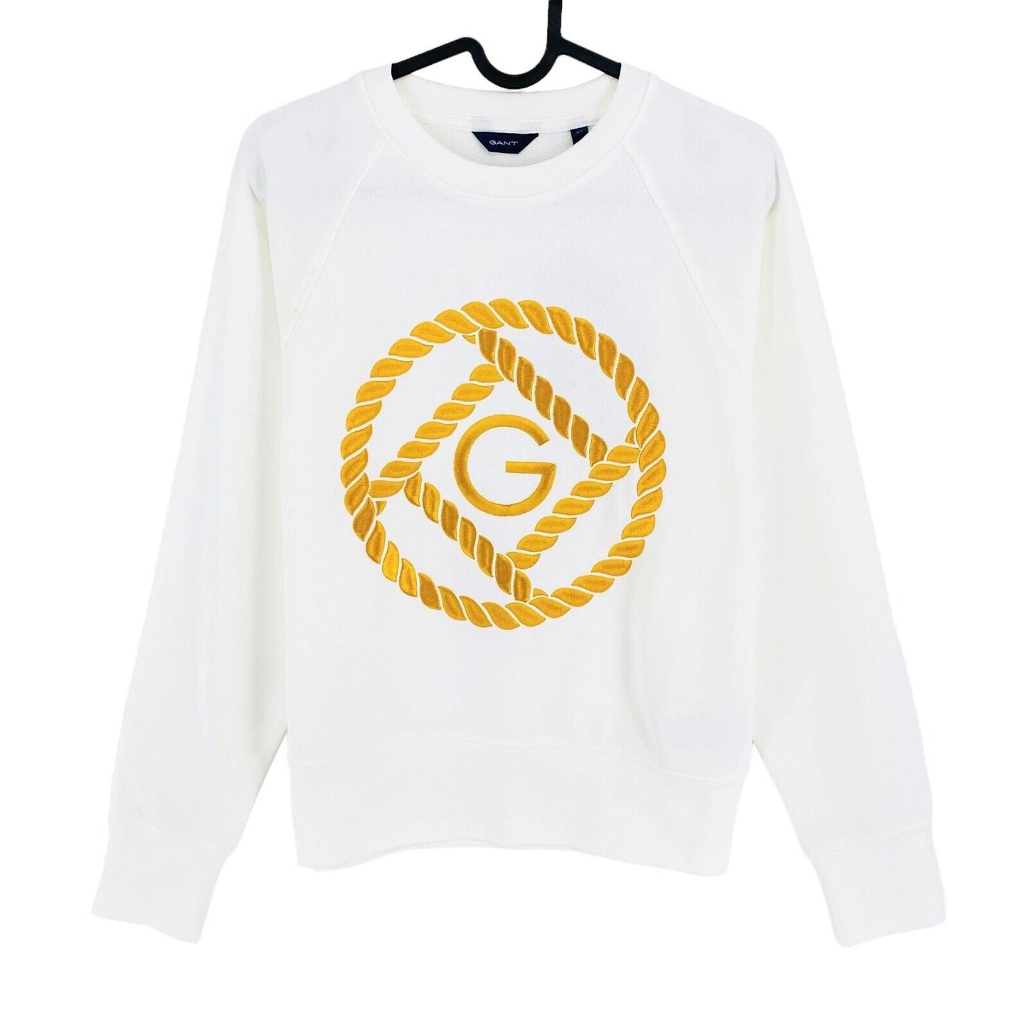 GANT Weißer Pullover mit Rundhalsausschnitt und Seilsymbol, Größe XS