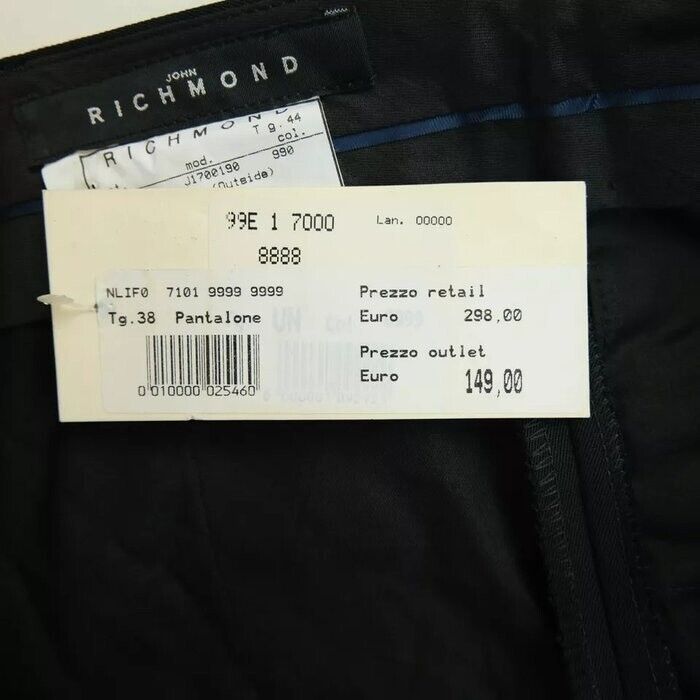 John RICHMOND Black 100% Wool Pants Trousers Size IT 44 EUR 40 UK 12 US 10