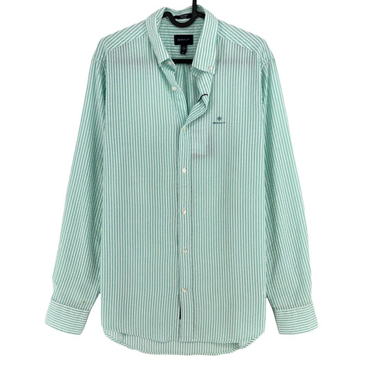 GANT Green Seer Sucker Striped Tech Prep Regular Shirt Size S 37/38 15