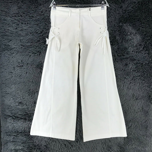 ROSSODISERA Women White Stretch Loose Bootcut Fit Trousers Size M W30