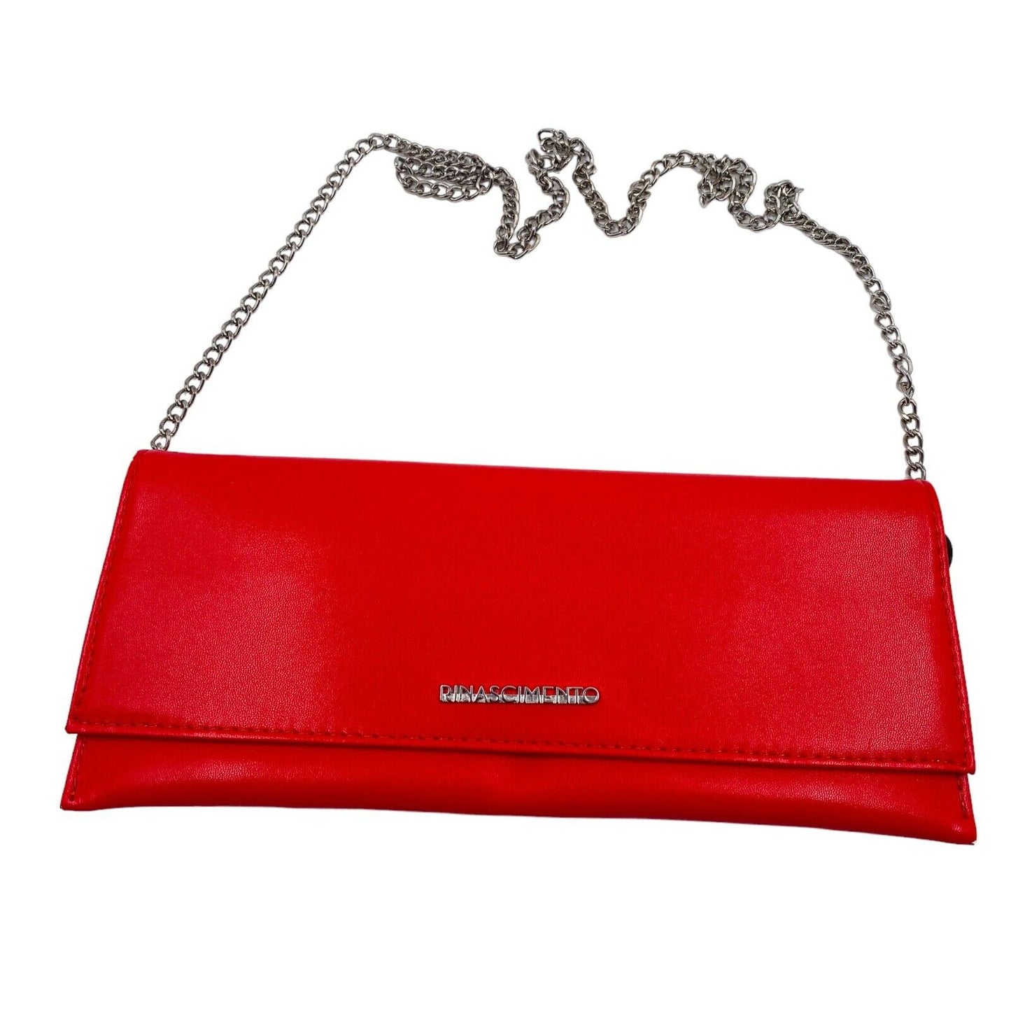 Rinascimento Red Eco Leather Silver Color Chain Handle Clutch Bag