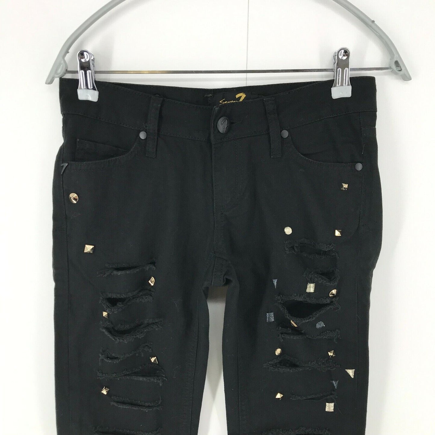 Jeans déchiré taille moyenne Seven7 MIRA pour femmes, noir, taille moyenne, prix conseillé de 255 €, W25