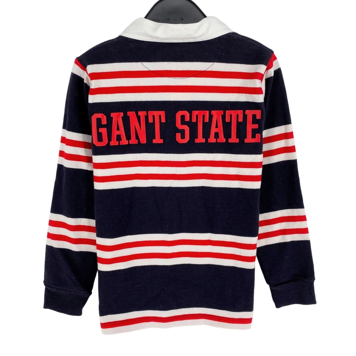 GANT Boys Navy Blue Varsity Stripe Polo Sweater Jumper Size 7-8 Years 122/128 cm