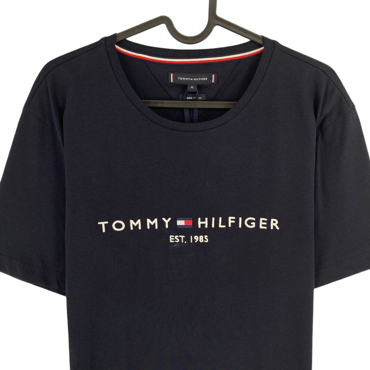 TOMMY HILFIGER Men Navy Blue Logo Short Sleeve Crew Neck T-Shirt Size XL