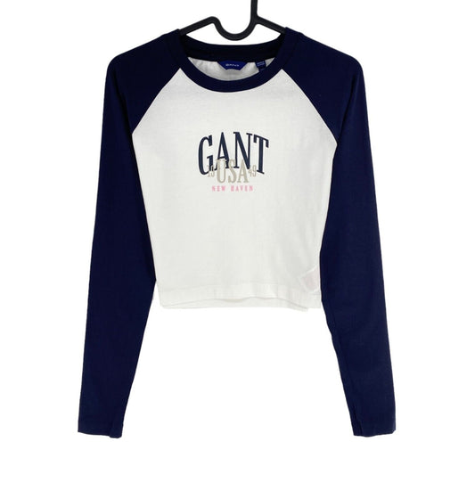 GANT Girls White Cropped Contrast Long Sleeve Top Size 13-14 Years 158/164 cm