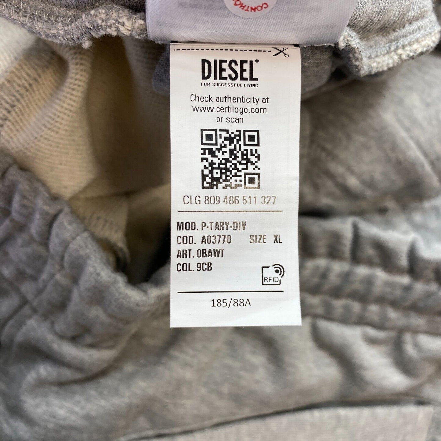 Diesel TARY Grey Regular Fit Sweatpants Trousers Size XL