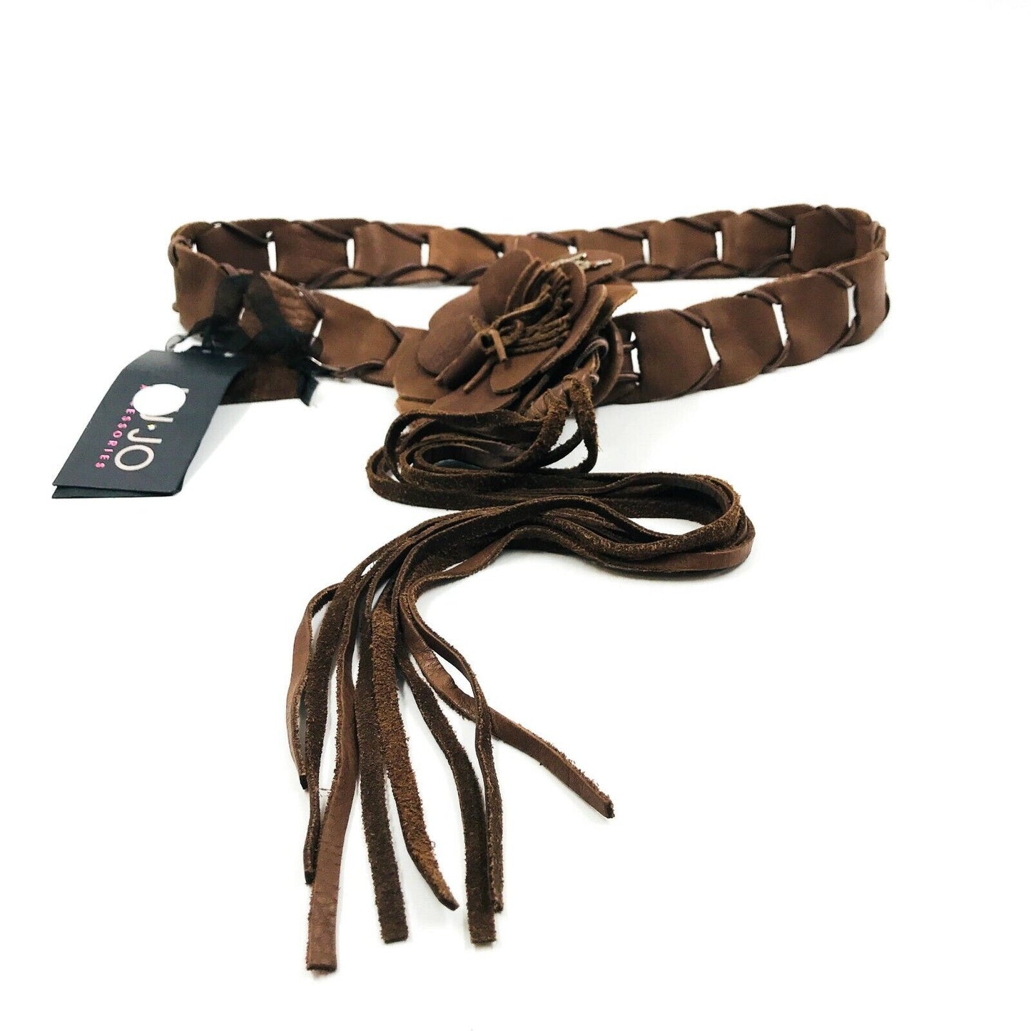 LIU JO Ceinture de créateur en cuir tressé marron avec fleurs Taille S