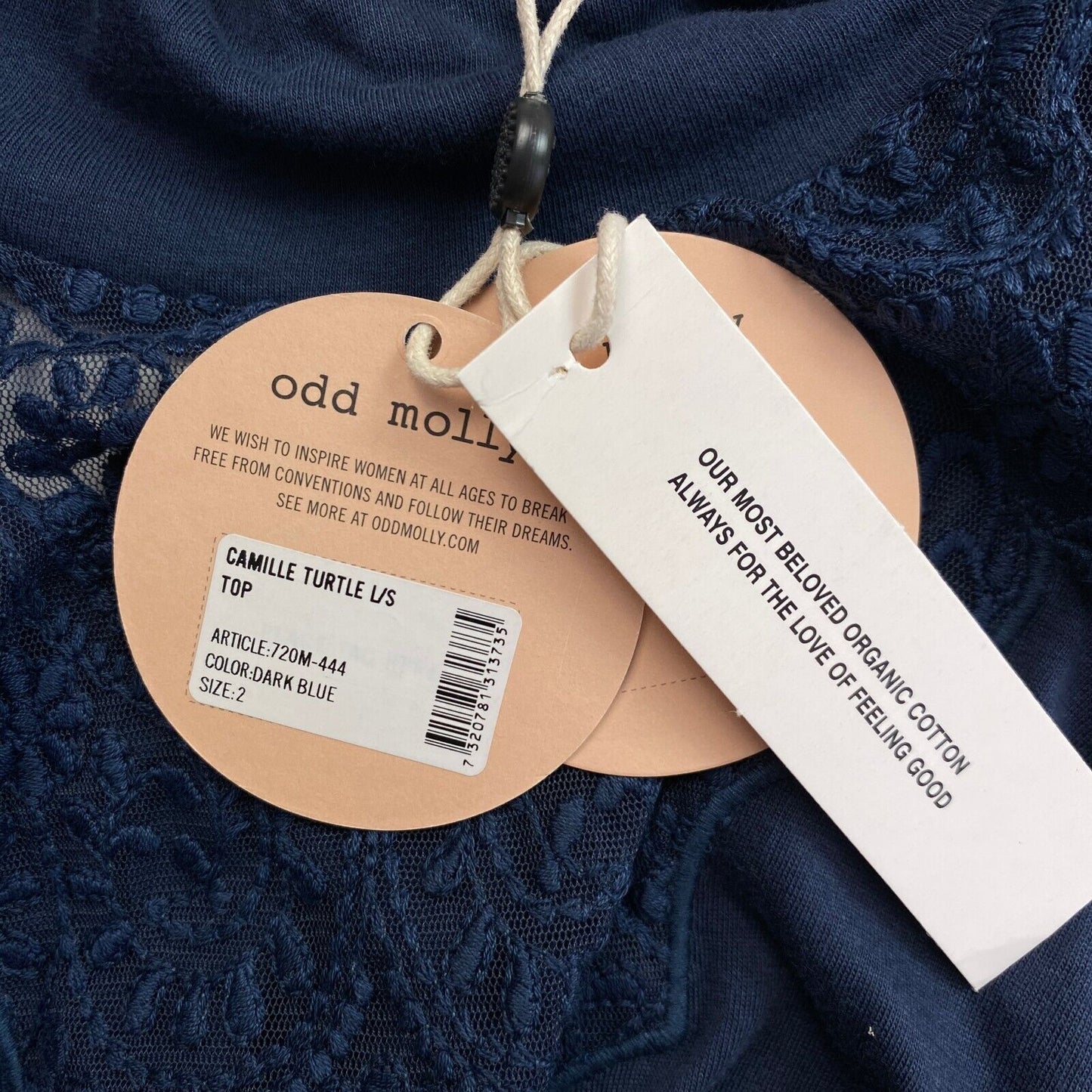 Odd Molly – Marineblaue Bluse „Camille“ mit langen Ärmeln und Rollkragen, Größe 2/M