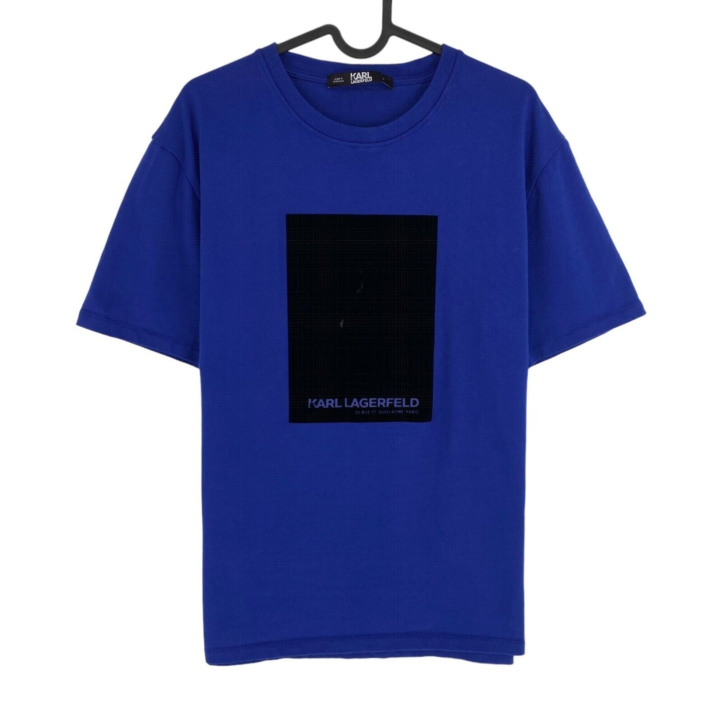 KARL LAGERFELD Marineblaues T-Shirt mit Rundhalsausschnitt und Flockdruck, Größe M