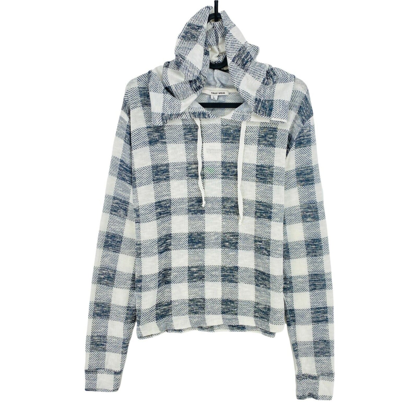 TALLY WEIJL Grey Check Long Sleeves Hooded Jumper Size L