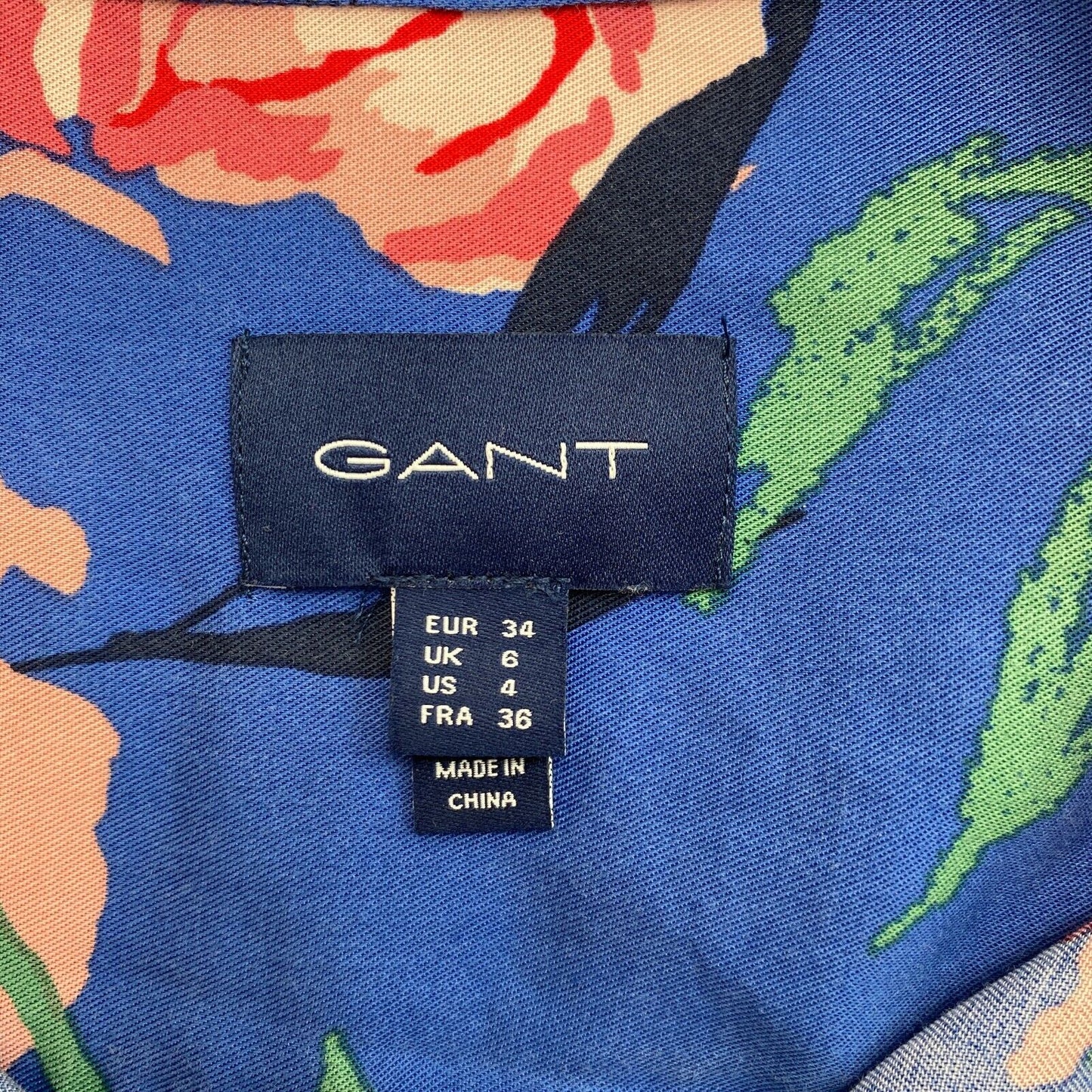 GANT Blaues Hemdkleid mit langen Ärmeln und Pfingstrosen, Größe EU 34 36 UK 6 8 US 4 6