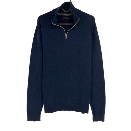 JACK&amp;JONES Pull en tricot bleu marine pour homme avec demi-fermeture éclair Taille L