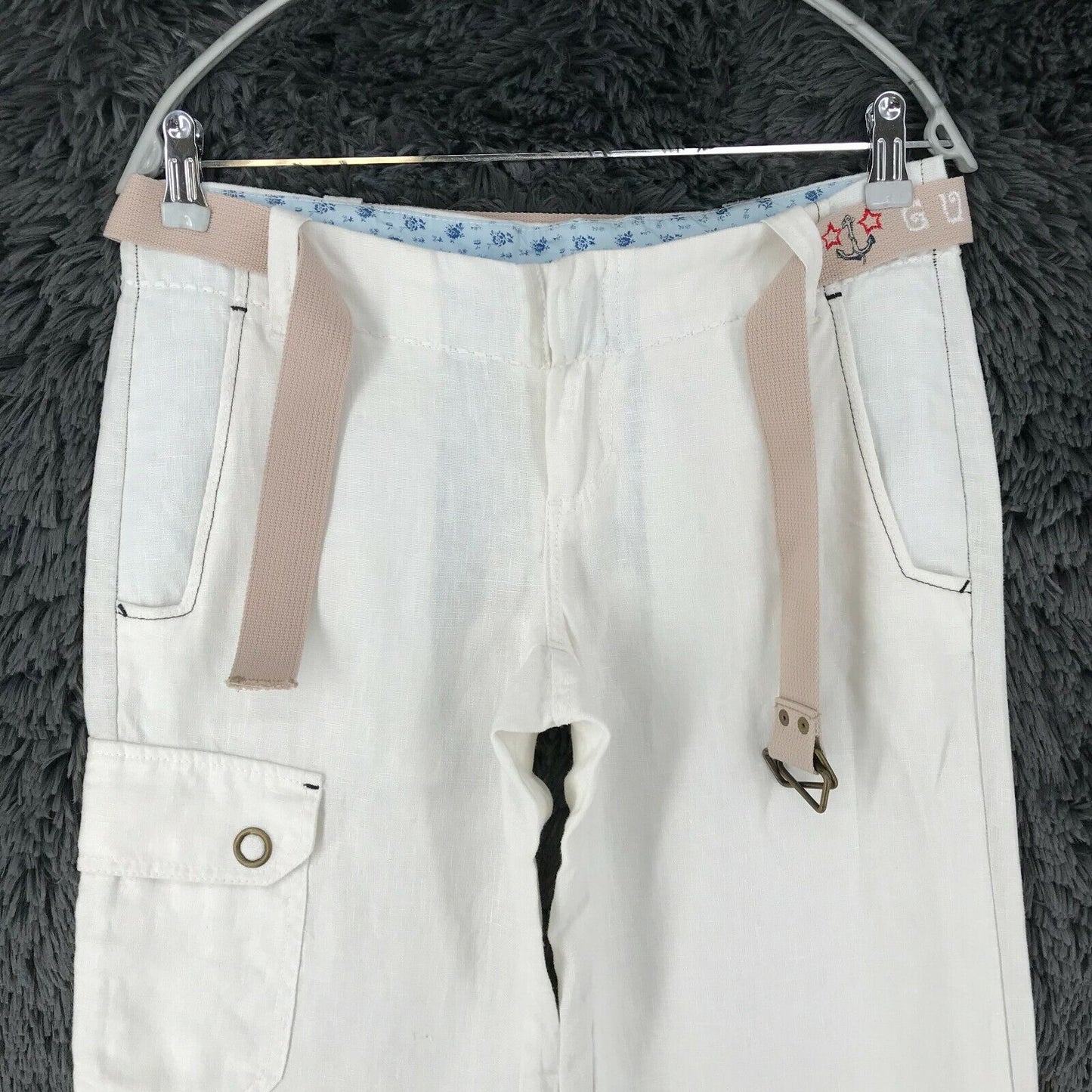 GURU Women White Loose Straight Fit Linen Trousers Size M W31