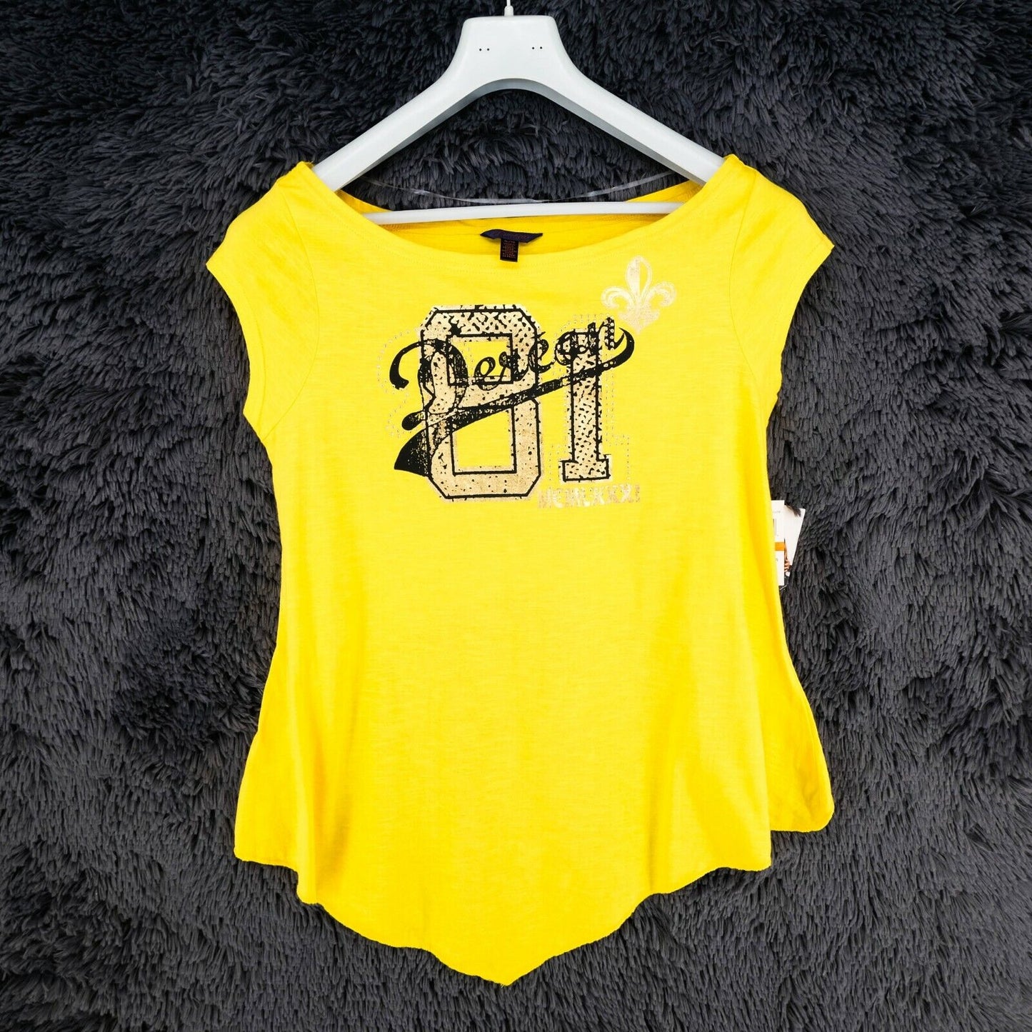 DEREON Jaune Asymétrique Col Rond Top T Shirt Taille XL