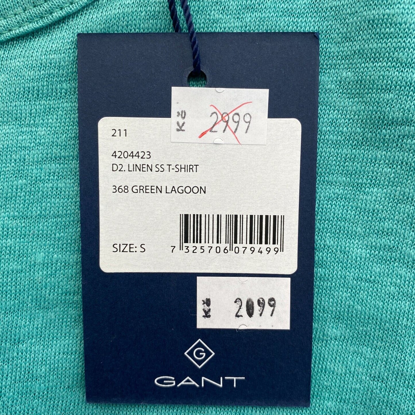 GANT Green Linen Crew Neck T-Shirt Top Size S