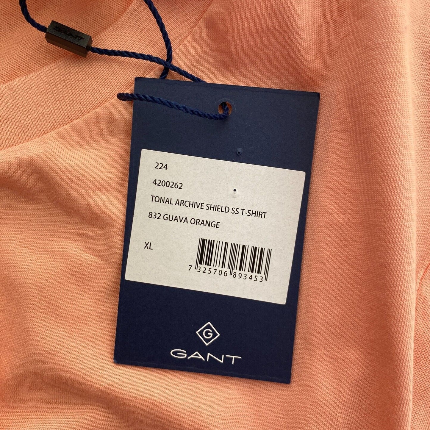 GANT Light Orange Tonal Archive Shield Crew Neck T Shirt Size XL