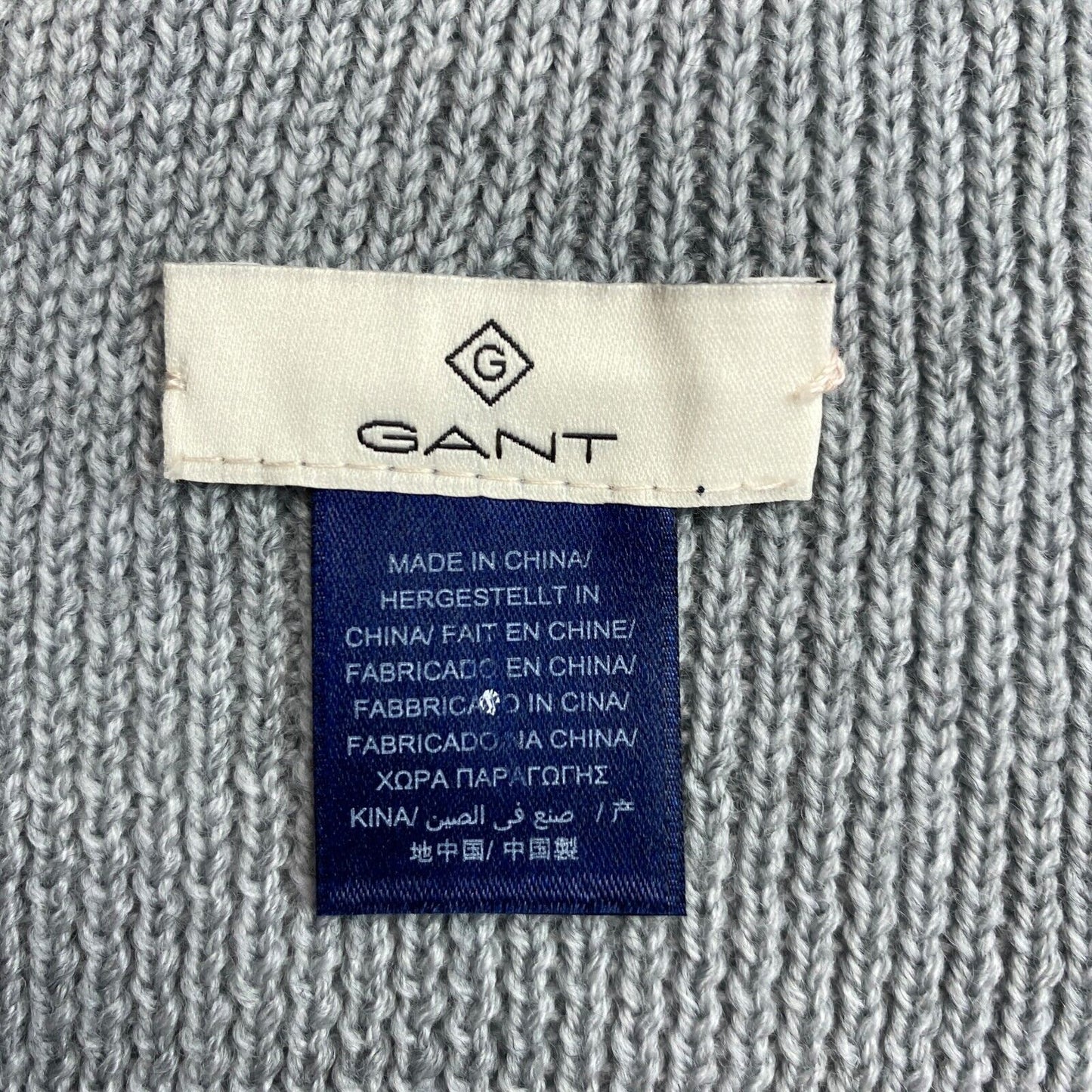 GANT Grey 100% Merino Wool Rib Knit Long Scarf