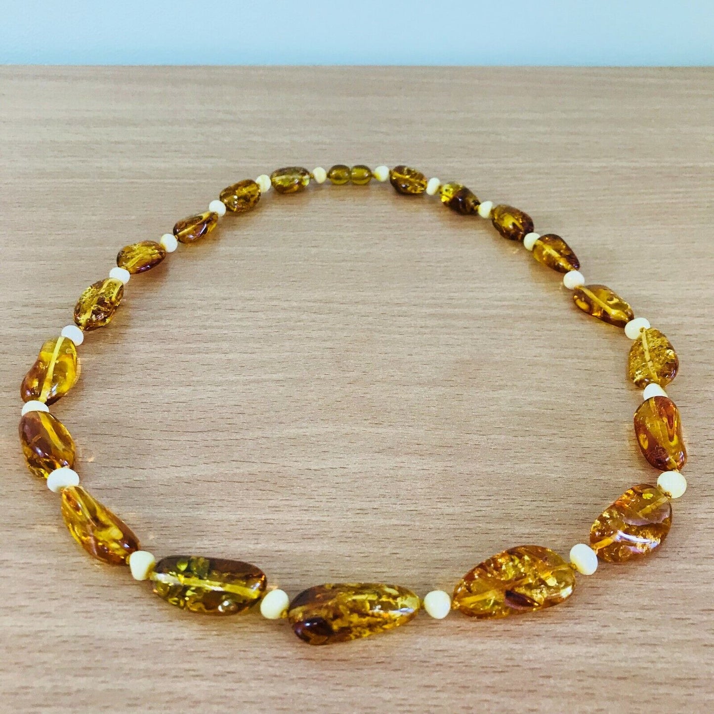 Baltic Amber Lemon / Royal White Colour Natural Polished Necklace