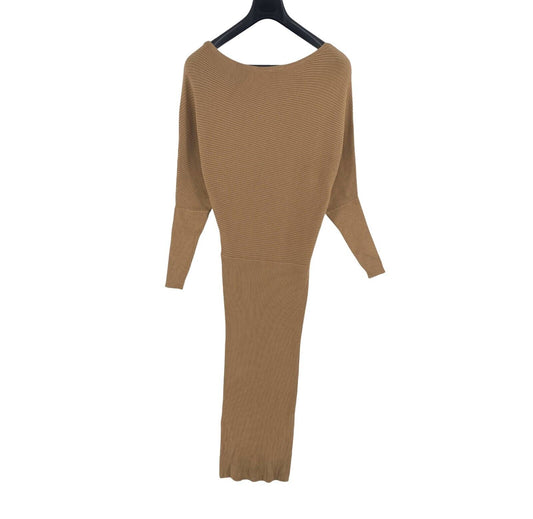 MOTIVI Women Brown Long Sleeves Ribbed Dress One Size