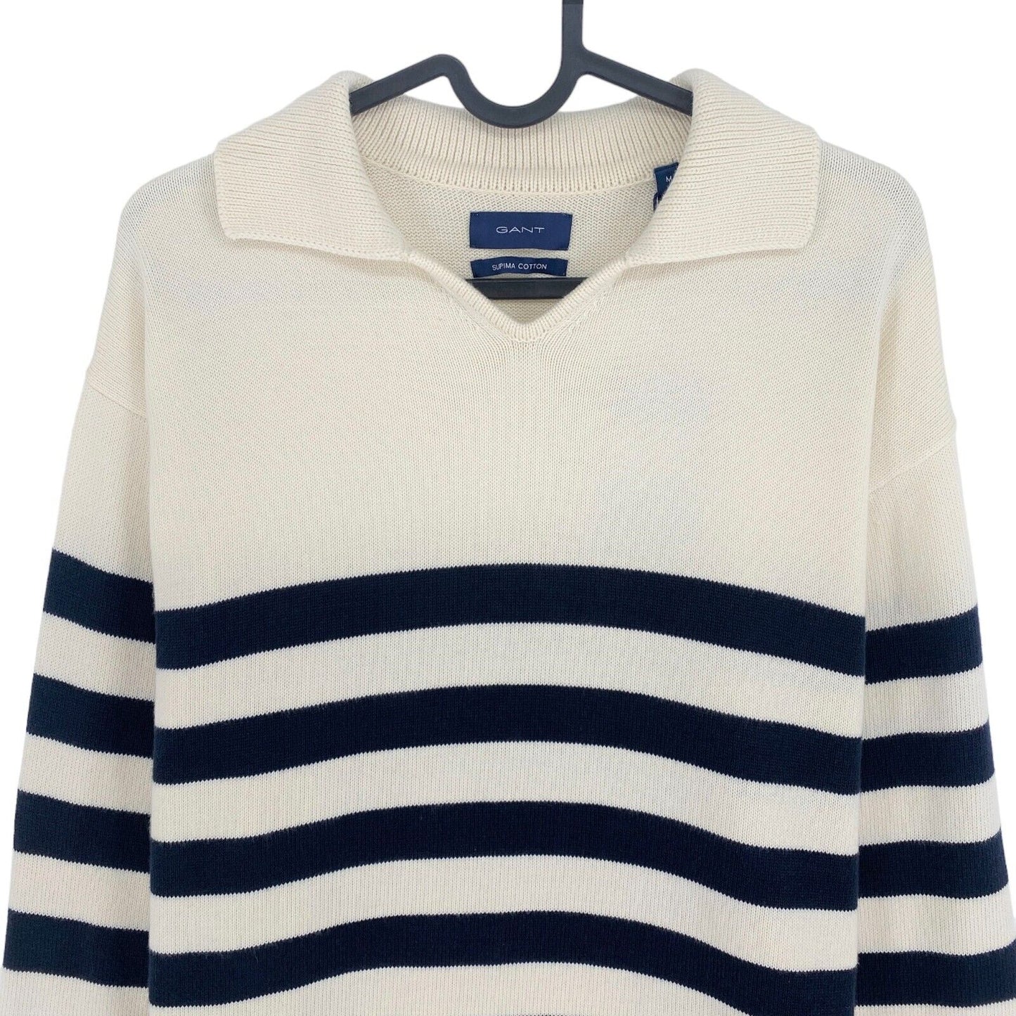 GANT Beige Rayé Col V Polo Pull Pull Taille M